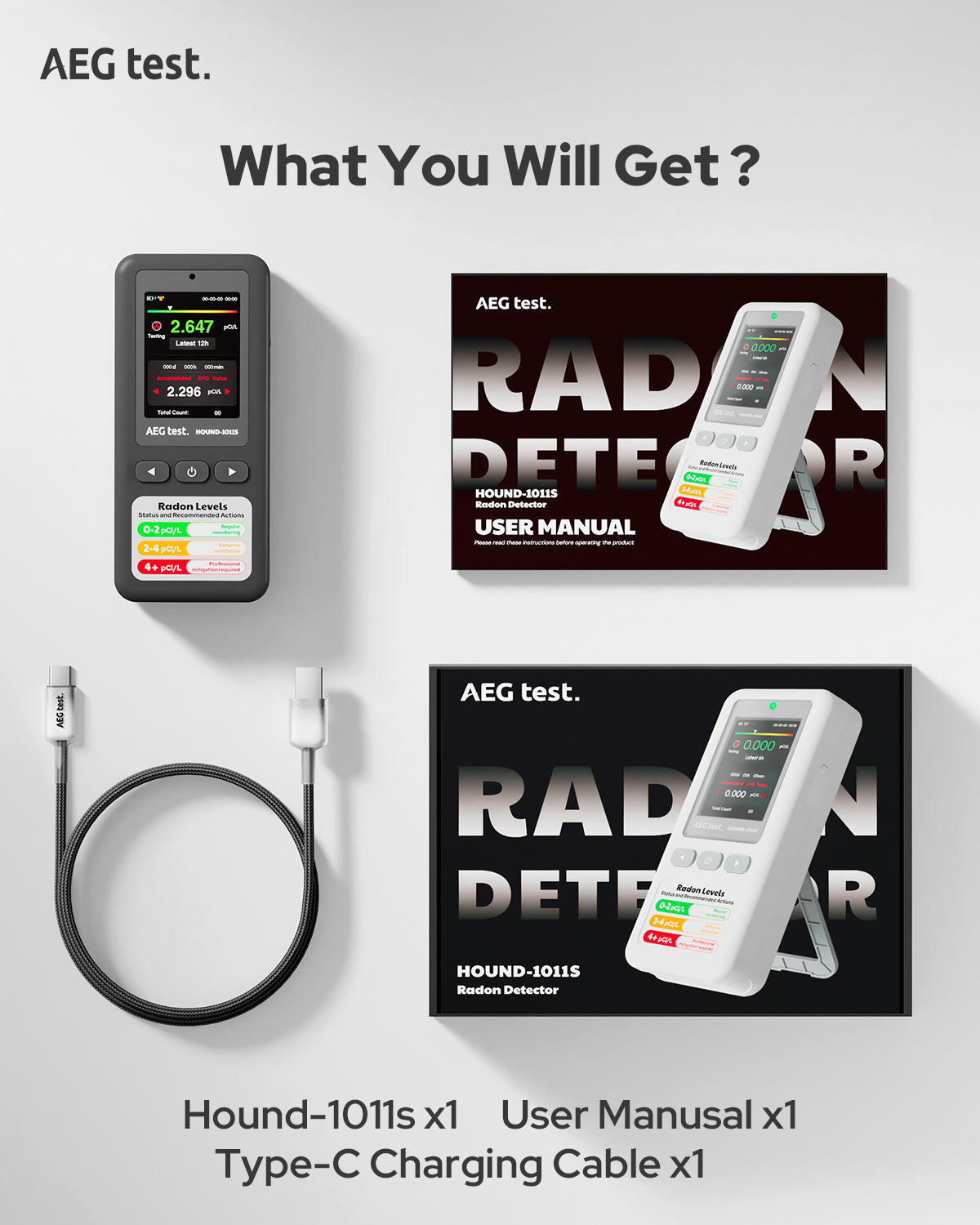 HOUND-1011S Portable Radon Detector - Gray