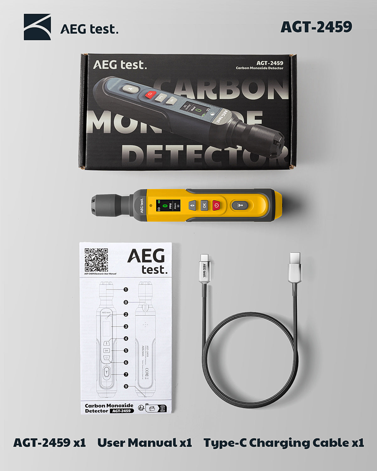 AGT-2459 Portable Carbon Monoxide Detector - Yellow