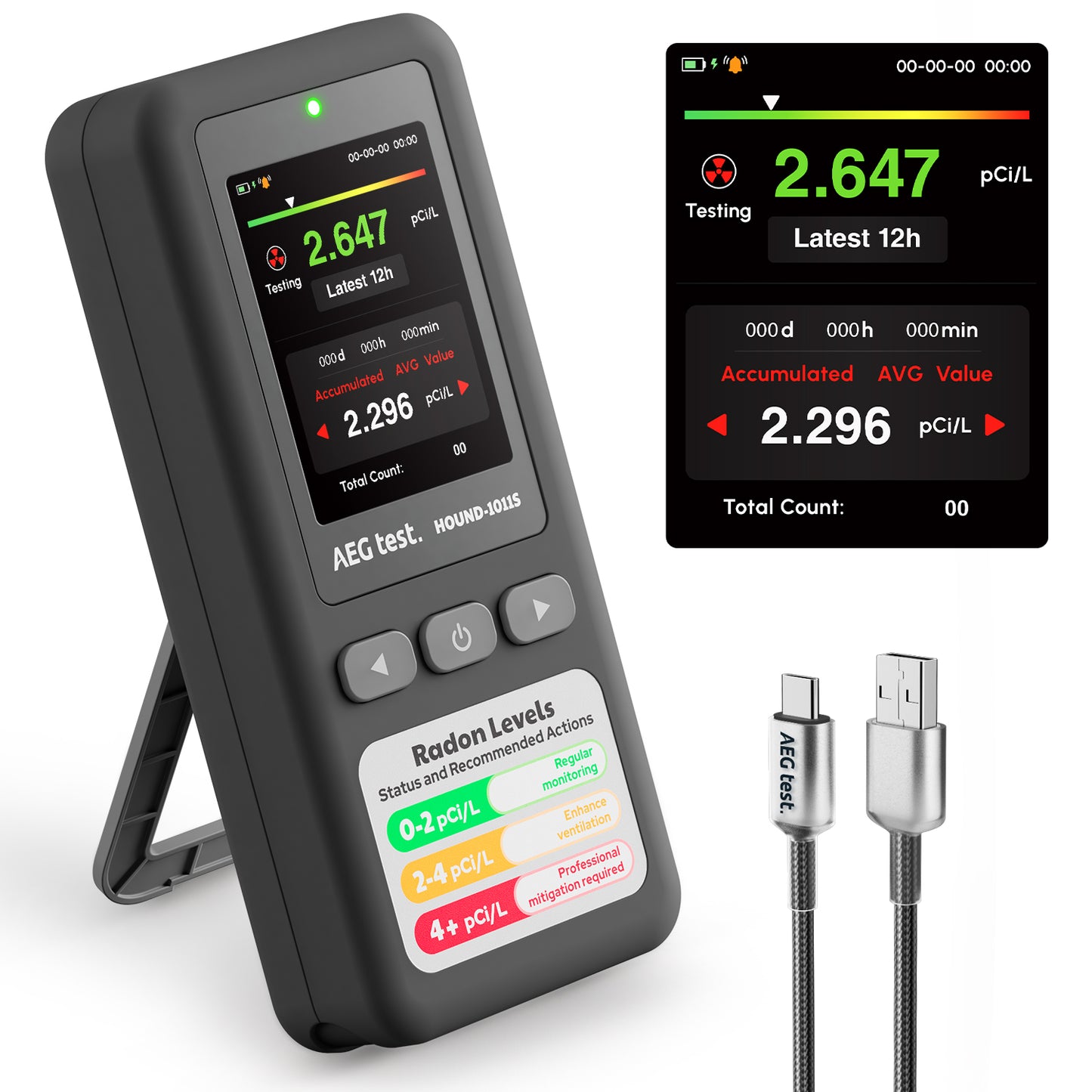 HOUND-1011S Portable Radon Detector - Gray