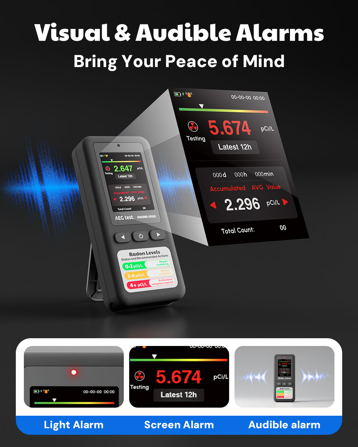 HOUND-1011S Portable Radon Detector - Gray