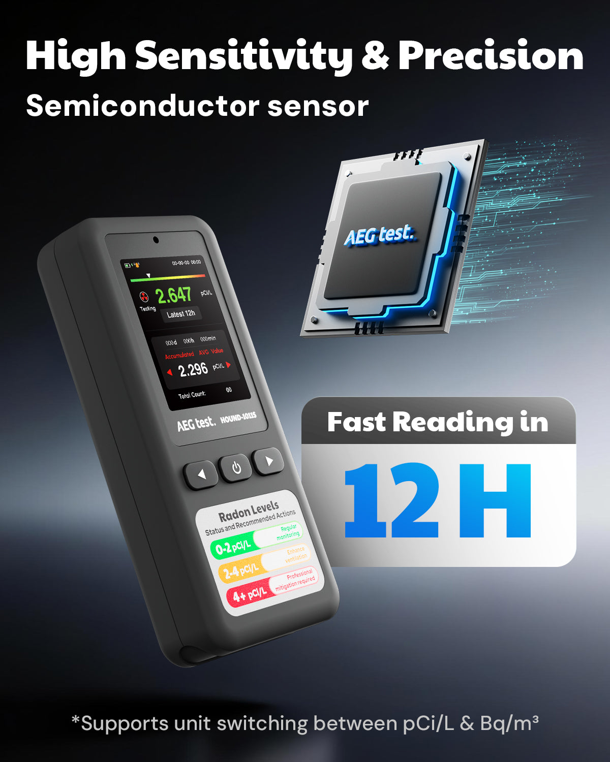 HOUND-1011S Portable Radon Detector - Gray