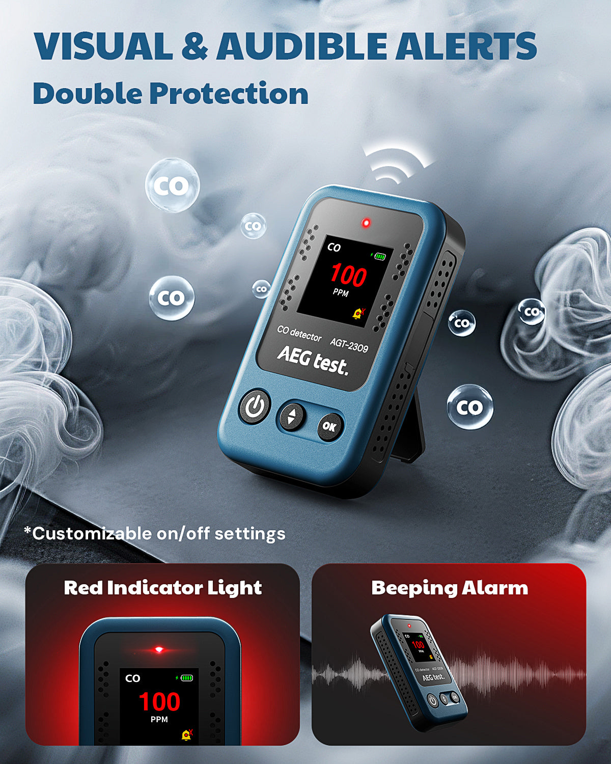 AGT-2309 Portable Carbon Monoxide Detector - Blue