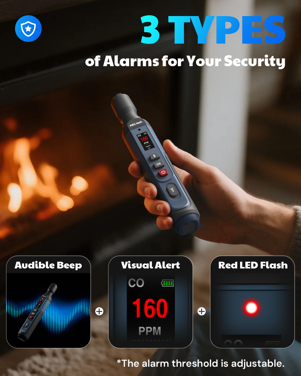 AGT-2459 Portable Carbon Monoxide Detector - Blue
