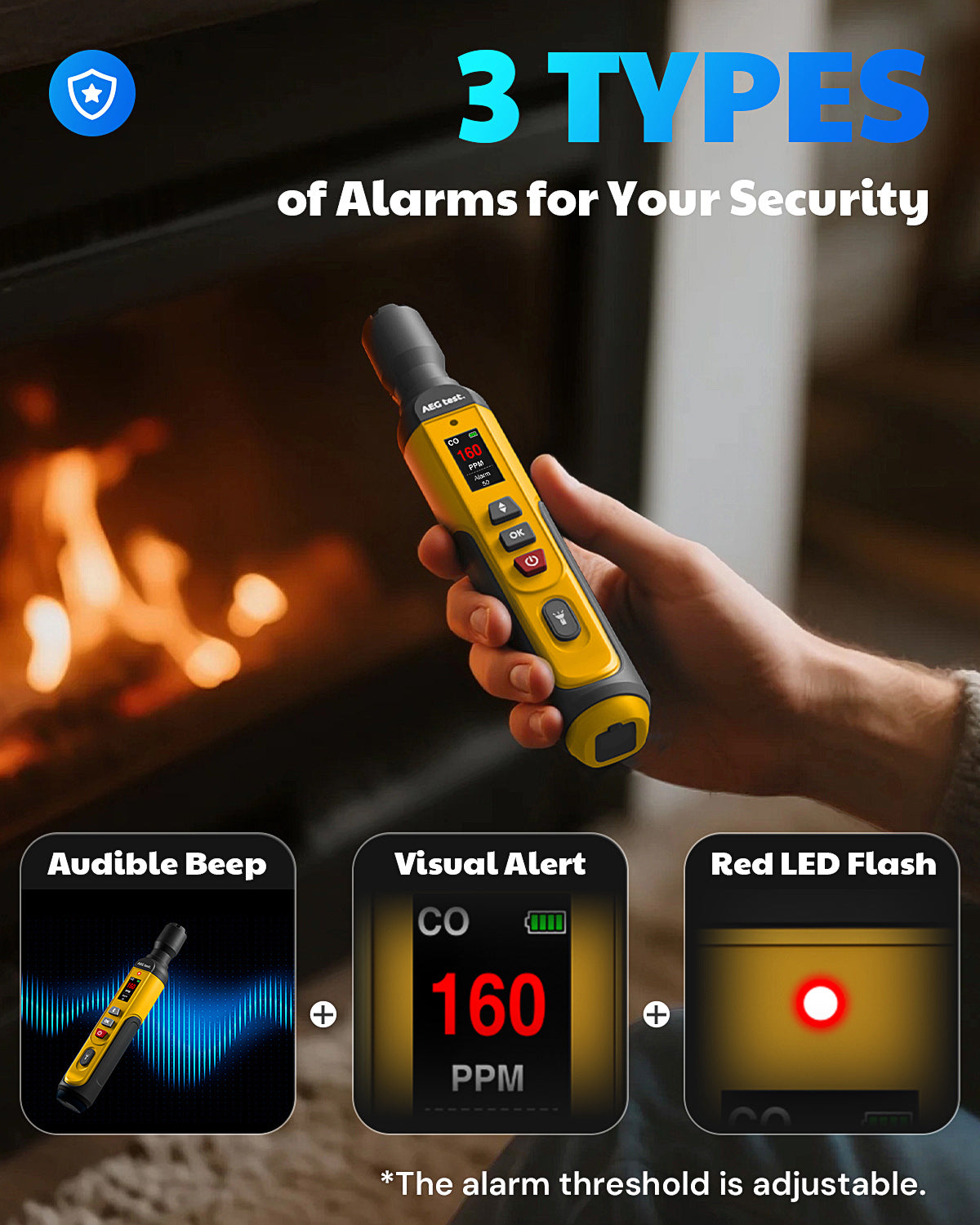 AGT-2459 Portable Carbon Monoxide Detector - Yellow