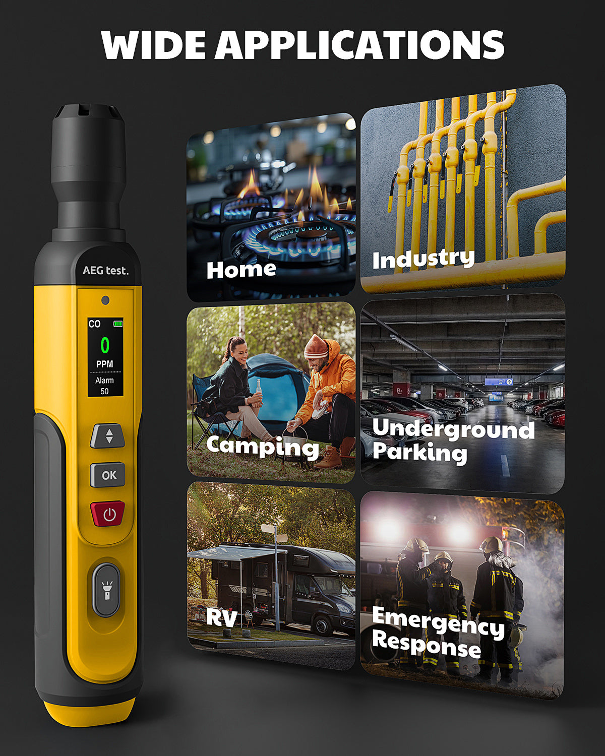 AGT-2459 Portable Carbon Monoxide Detector - Yellow