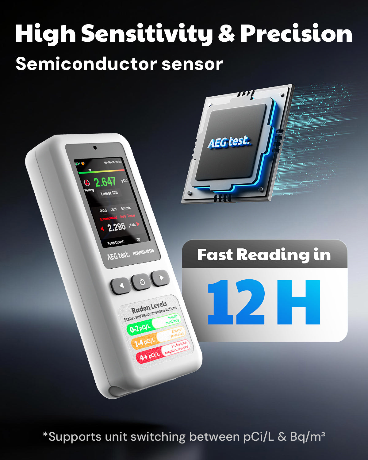 HOUND-1011S Portable Radon Detector - White