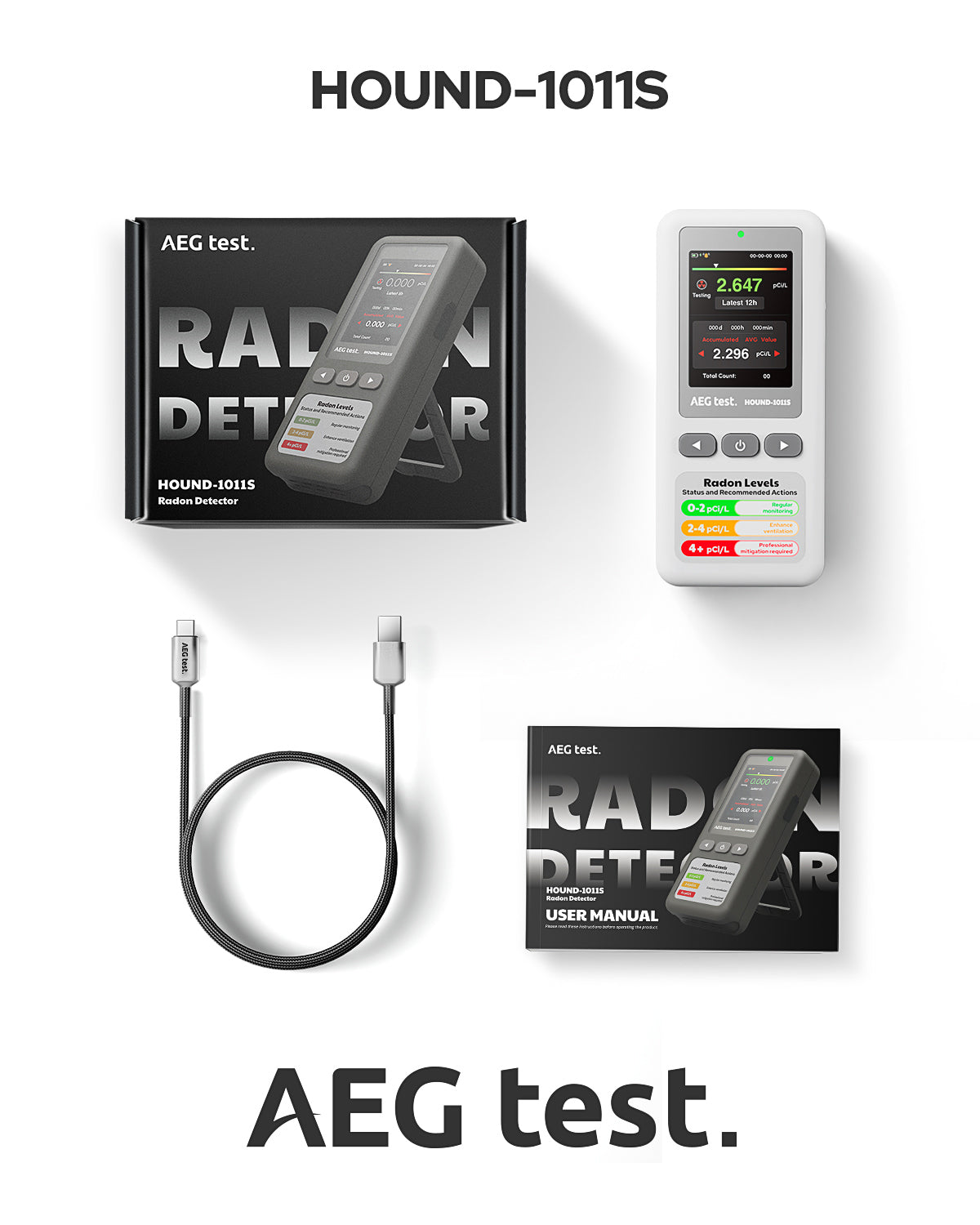 HOUND-1011S Portable Radon Detector - White